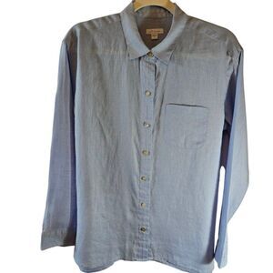 J. JILL LOVE LINEN 100% LINEN LONG SLEEVE LIGHT BLUE SIZE SMALL SHIRT BUTTON UP